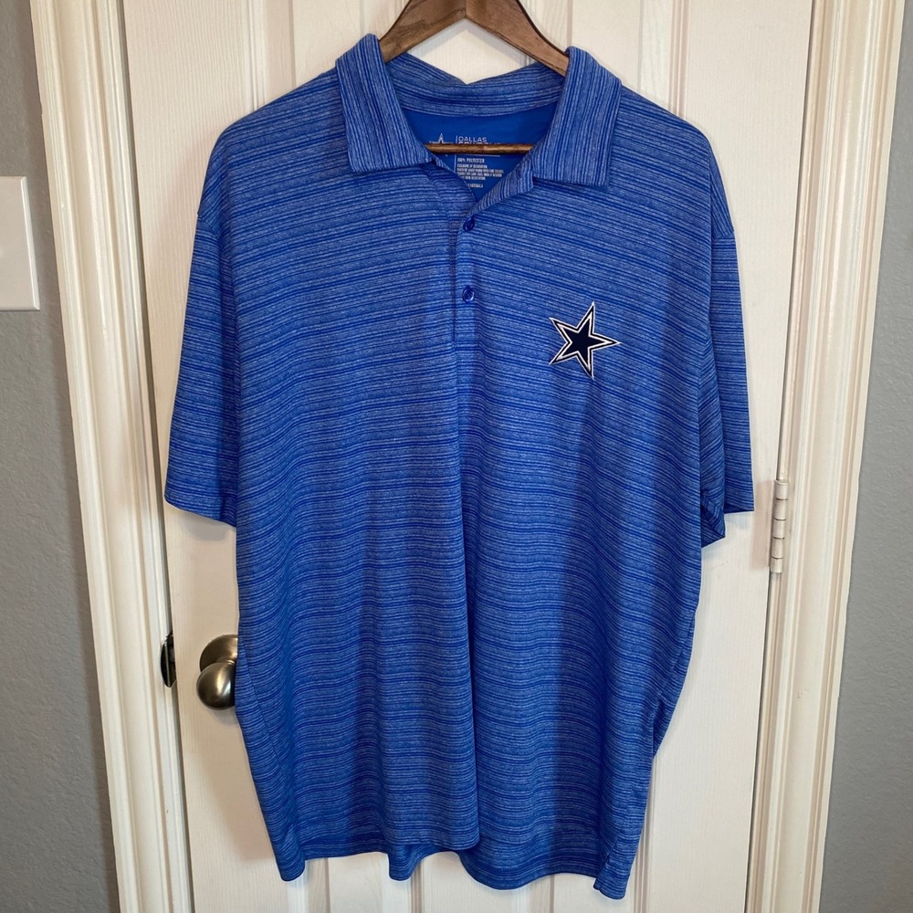 Dallas Cowboys Authentic Mens XL Blue Stripe Polo Shirt NFL Football Star Logo